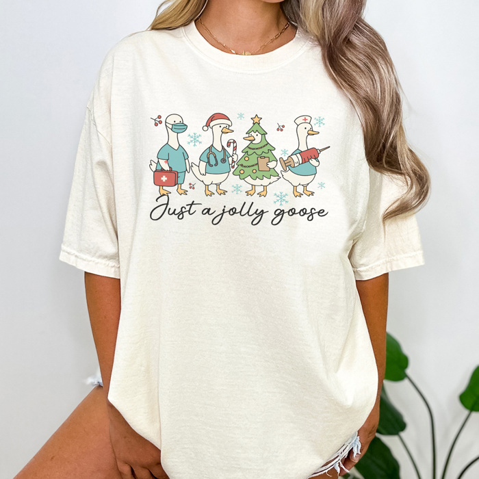 Jolly Christmas Goose Graphic Tee, Christmas Nurse Shirt, Christmas CNA Shirt, Christmas Gift for Nurse