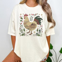 Large Ivory Festive Chicken Graphic Tee, Christmas Chicken Shirt, Chicken Mama Tee, Christmas Gift Tee