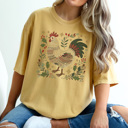 Large Mustard Festive Chicken Graphic Tee, Christmas Chicken Shirt, Chicken Mama Tee, Christmas Gift Tee