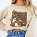 Medium Sand Christmas Reading Ghost Graphic Sweatshirt, Cozy Christmas Sweatshirt, Book Lover Sweatshirt, Christmas Reading Sweatshirt