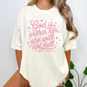Small Ivory God Is Within Her Graphic Tee, Faith Shirt, Religious Graphic Tee, She Will Not Fall Shirt, Positivity Tee, Comfort Colors