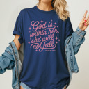 XXL Navy God Is Within Her Graphic Tee, Faith Shirt, Religious Graphic Tee, She Will Not Fall Shirt, Positivity Tee, Comfort Colors