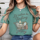 Large Light Green I'd Rather Be Thrifting Graphic Tee, Thrift Store Shirt, 5 Colors, Comfort Color Tees