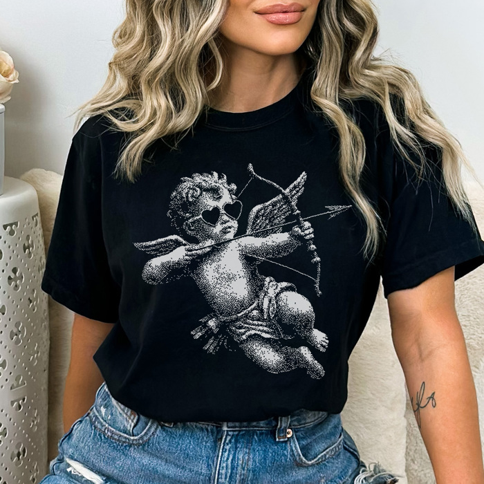 Trendy Cupid Graphic Tee, Pixel Art Shirt, Valentine's Day Graphic Tee, Cute Cupid Tee
