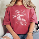 XL Crimson Trendy Cupid Graphic Tee, Pixel Art Shirt, Valentine's Day Graphic Tee, Cute Cupid Tee