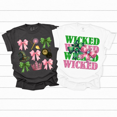 Pink and Green Bows Graphic Tee, Wicked Good Graphic Tee, Good Witch Tee, Bad Witch Tee