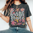  Neon Flower Grades Graphic Tee, Cute Teacher Tee, Back to School Shirt, Grade Level Tees