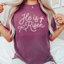 Medium Berry He Is Risen Faux Pearl Graphic Tee, Easter Graphic Tee, Cute Easter Shirt, Christian Tee