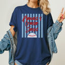 XXL Navy Peanuts and Cracker Jacks Stripe Graphic Tee, Game Day Tee, Baseball Mama, Comfort Colors