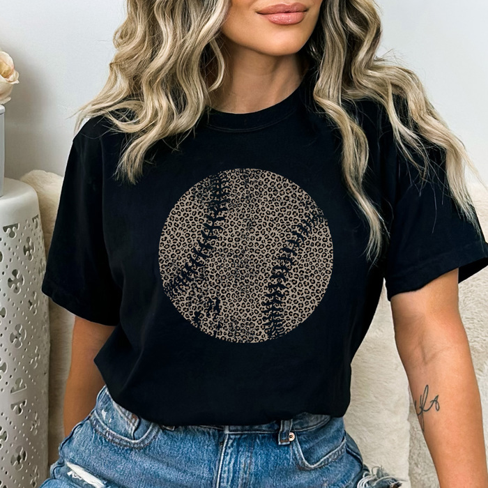 Leopard Baseball Graphic Tee, Vintage Baseball Shirt, Baseball Mom Tee, Comfort Colors