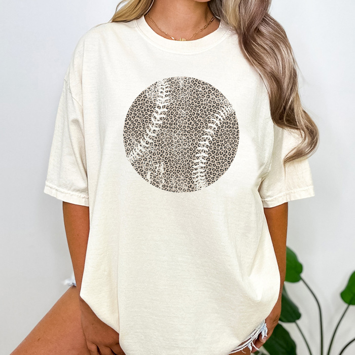 Leopard Baseball Graphic Tee, Vintage Baseball Shirt, Baseball Mom Tee, Comfort Colors