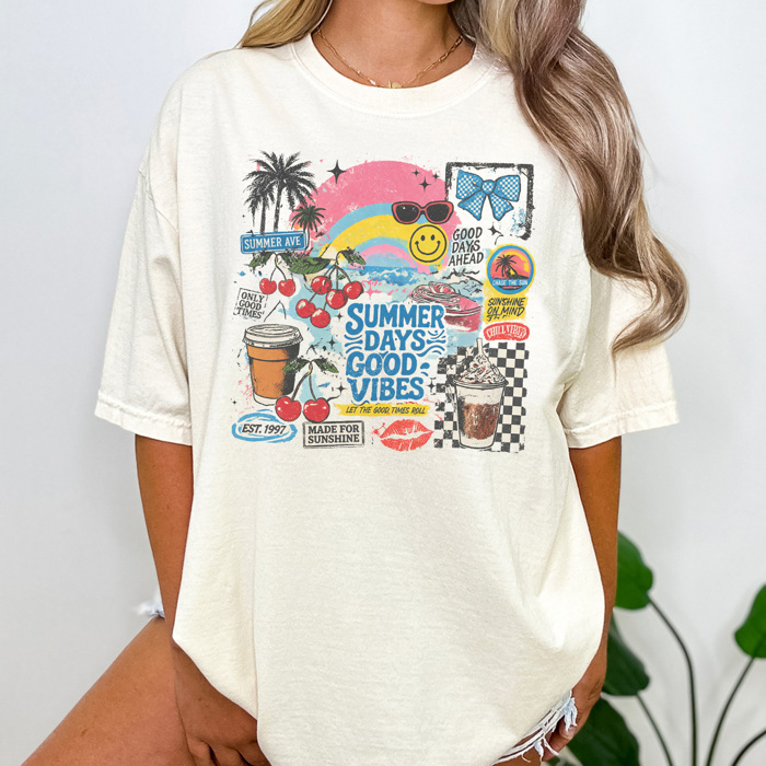 Summer Days Good Vibes Graphic Tee, Summer Tshirt, Trendy Graphic Tee, Vacation Tee, Retro Graphic Tee