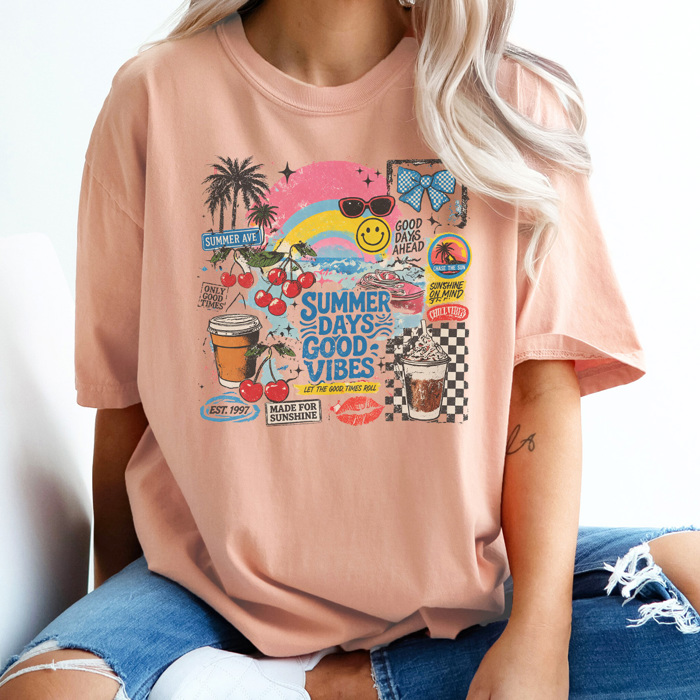 Summer Days Good Vibes Graphic Tee, Summer Tshirt, Trendy Graphic Tee, Vacation Tee, Retro Graphic Tee