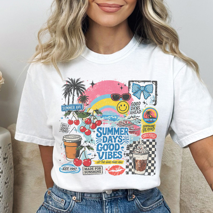 Summer Days Good Vibes Graphic Tee, Summer Tshirt, Trendy Graphic Tee, Vacation Tee, Retro Graphic Tee