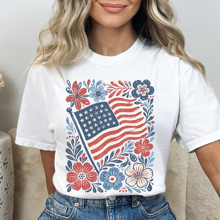 USA Floral Flag Graphic Tee, American Shirt, 250 Years, Patriotic Tee, Fourth of July Shirt, America, Comfort Colors