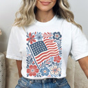 XXL White USA Floral Flag Graphic Tee, American Shirt, 250 Years, Patriotic Tee, Fourth of July Shirt, America, Comfort Colors