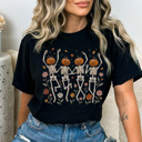 Small Black Wildflower Skeleton Graphic Tee, Boho Halloween Shirt, Cute Halloween Tee, Dancing Skeleton Shirt, Comfort Colors