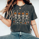 Small Pepper Wildflower Skeleton Graphic Tee, Boho Halloween Shirt, Cute Halloween Tee, Dancing Skeleton Shirt, Comfort Colors