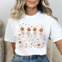 XL White Wildflower Skeleton Graphic Tee, Boho Halloween Shirt, Cute Halloween Tee, Dancing Skeleton Shirt, Comfort Colors