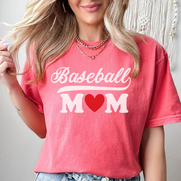Trendy Baseball Mom Heart Graphic Tee, Baseball Mom Shirt, Game Day Tee, Cute Baseball Mom, Comfort Colors