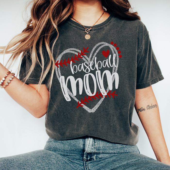 Baseball Mom Faux Sparkle Graphic Tee, Baseball Mom Shirt, Game Day Tee, Cute Baseball Mom, Comfort Colors