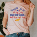 Medium Peach Fourth of July Hot Dog Graphic Tee, 4th of July Shirt, Movie Shirt, Fourth of July Tshirt