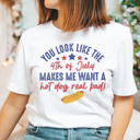 Large White Fourth of July Hot Dog Graphic Tee, 4th of July Shirt, Movie Shirt, Fourth of July Tshirt