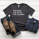 Large Charcoal Man Myth Legend Graphic Tee, Father's Day Shirt, Gift for Dad
