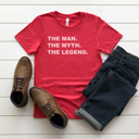 XL Heather Red Man Myth Legend Graphic Tee, Father's Day Shirt, Gift for Dad