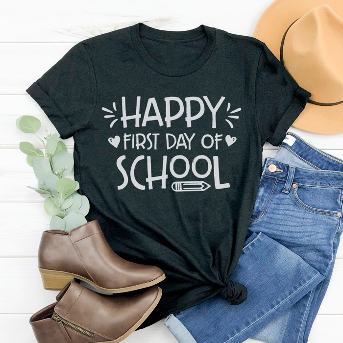 Happy First Day Graphic Tee Teacher Graphic Tee, Back to School Shirt, Teacher Style