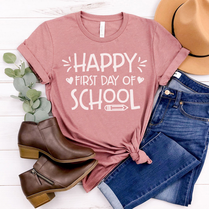 Happy First Day Graphic Tee Teacher Graphic Tee, Back to School Shirt, Teacher Style