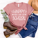 XL Mauve Happy First Day Graphic Tee Teacher Graphic Tee, Back to School Shirt, Teacher Style