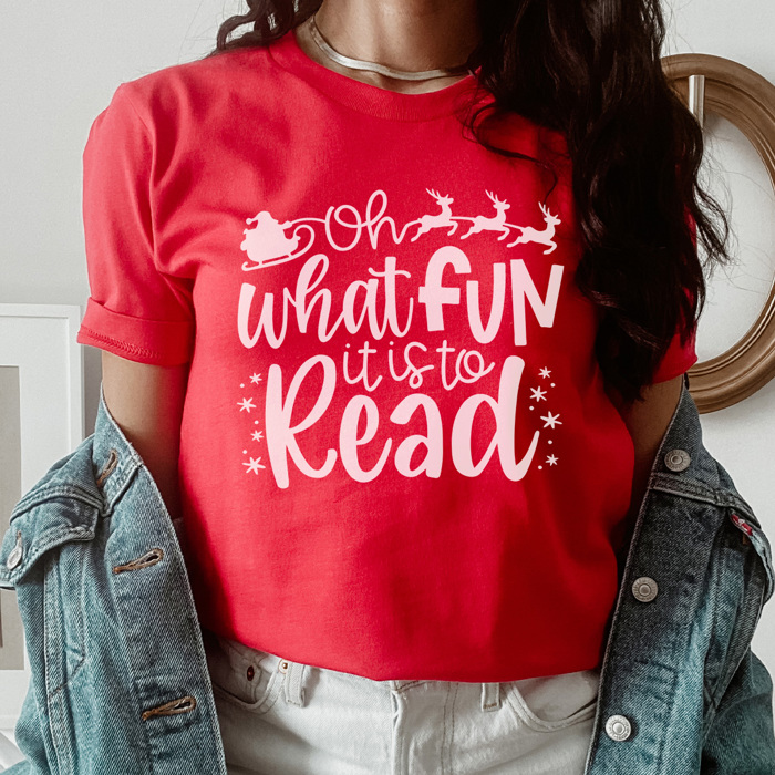 Oh What Fun It Is To Read Graphic Tee, Teacher Christmas Shirt, Librarian Shirt, Teacher Tee, Holiday Graphic Tee