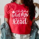XL Canvas Red Oh What Fun It Is To Read Graphic Tee, Teacher Christmas Shirt, Librarian Shirt, Teacher Tee, Holiday Graphic Tee