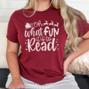 Medium Maroon Oh What Fun It Is To Read Graphic Tee, Teacher Christmas Shirt, Librarian Shirt, Teacher Tee, Holiday Graphic Tee