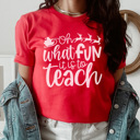 Large Canvas Red Oh What Fun It Is To Teach Graphic Tee, Teacher Christmas Shirt, Librarian Shirt, Teacher Tee, Holiday Graphic Tee