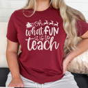 Medium Maroon Oh What Fun It Is To Teach Graphic Tee, Teacher Christmas Shirt, Librarian Shirt, Teacher Tee, Holiday Graphic Tee