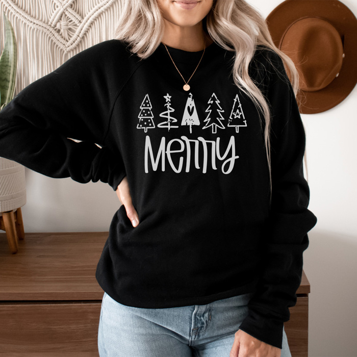 Merry Doodle Trees, Christmas Sweatshirt, Merry Sweatshirt, Cute Christmas, Distressed Christmas, Matching Christmas Pajamas, 