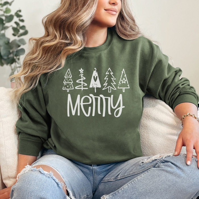 Merry Doodle Trees, Christmas Sweatshirt, Merry Sweatshirt, Cute Christmas, Distressed Christmas, Matching Christmas Pajamas, 