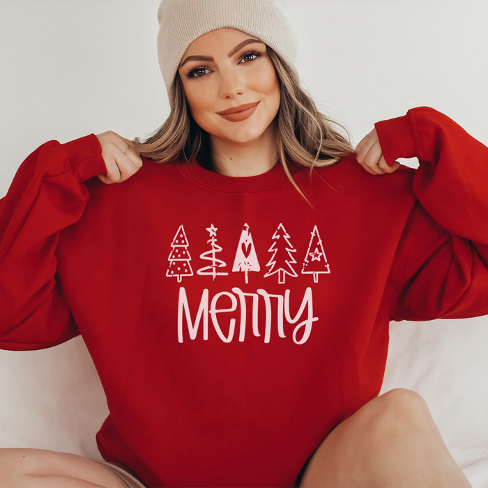 Merry Doodle Trees, Christmas Sweatshirt, Merry Sweatshirt, Cute Christmas, Distressed Christmas, Matching Christmas Pajamas, 
