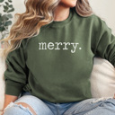 Medium Military Green Merry Sweatshirt, Cute Christmas Sweatshirt, Cute Merry, Christmas Crew Neck, Christmas Outfit