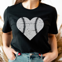 XL Black Baseball Heart Graphic Tee, Cute Baseball Shirt, Baseball Mom, Distressed Shirt