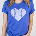 Large Royal Blue Baseball Heart Graphic Tee, Cute Baseball Shirt, Baseball Mom, Distressed Shirt