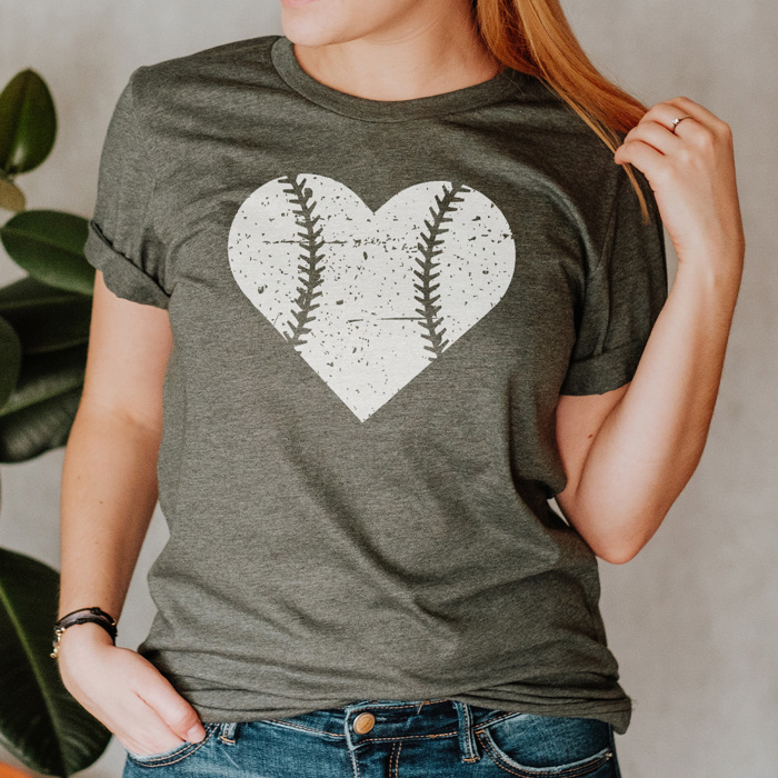 Baseball Heart Graphic Tee, Cute Baseball Shirt, Baseball Mom, Distressed Shirt