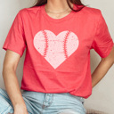 Small Heather Red Baseball Heart Graphic Tee, Cute Baseball Shirt, Baseball Mom, Distressed Shirt