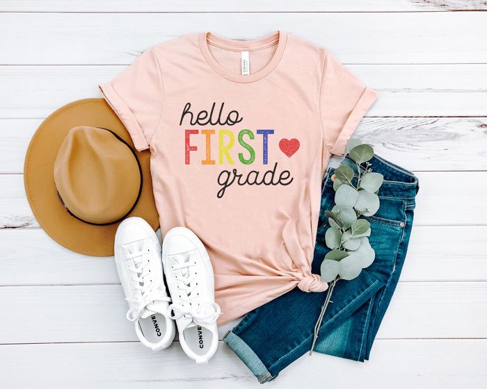 Hello Grade Rainbow Graphic Tee, Teacher Graphic Tee, Back to School Shirt, First Day of School Tee