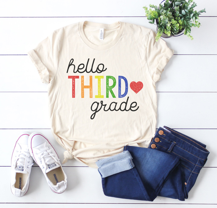 Hello Grade Rainbow Graphic Tee, Teacher Graphic Tee, Back to School Shirt, First Day of School Tee