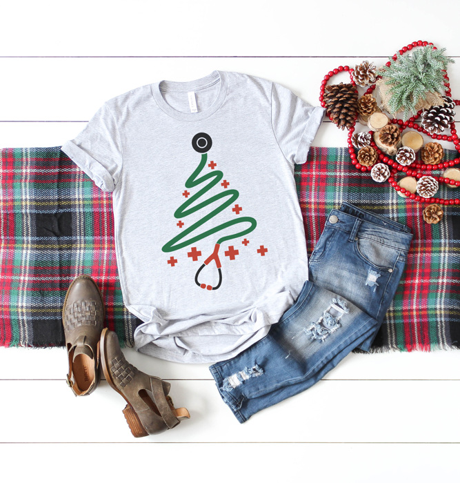 Christmas Nurse Graphic Tee, Christmas Medical Shirt, CNA shirt, Christmas Gift Tee, Stethoscope Tee