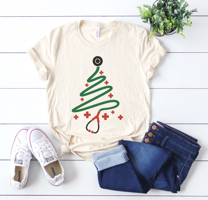 Christmas Nurse Graphic Tee, Christmas Medical Shirt, CNA shirt, Christmas Gift Tee, Stethoscope Tee