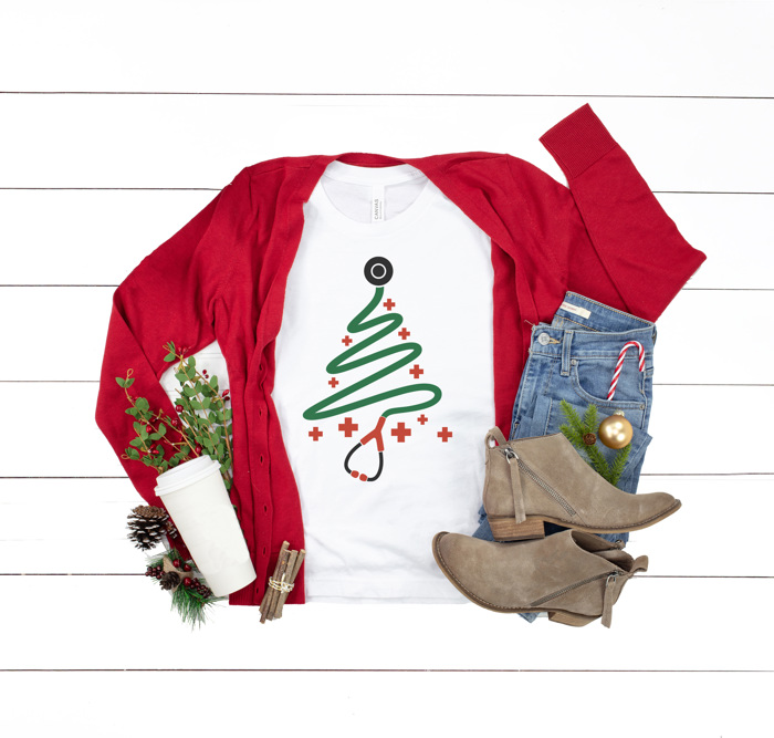 Christmas Nurse Graphic Tee, Christmas Medical Shirt, CNA shirt, Christmas Gift Tee, Stethoscope Tee